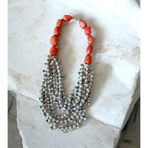 Artisan Coral Style Statement Necklace Multi Strand Faux Pearl Silver Boho NICE!